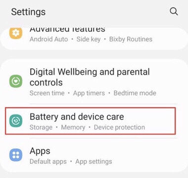 Tap on the “Battery and device care” option 