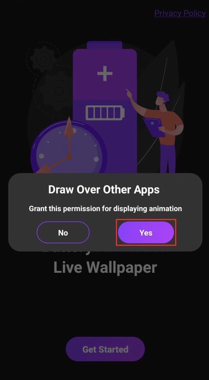 The app requires to grant permission for displaying animation therefore press on the “Yes” option.