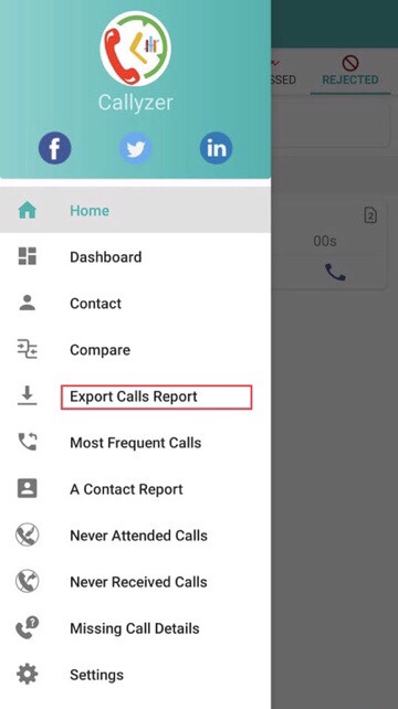 Select “Export Calls Report” to export call reports on Android phones 