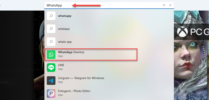 Search for WhatsApp in the Microsoft Store