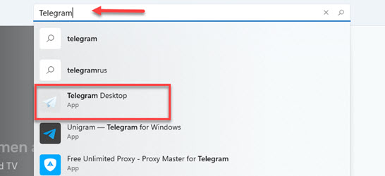Search for Telegram in Microsoft Store