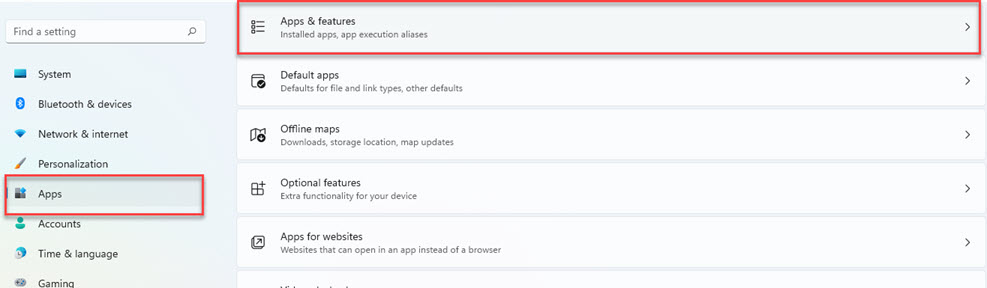 Apps > Apps & Features