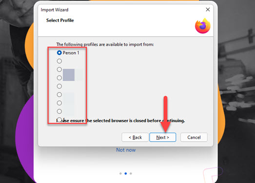 Select profile from which you want to import data