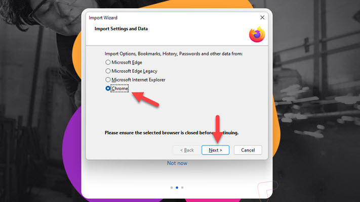Import data and settings from Google Chrome