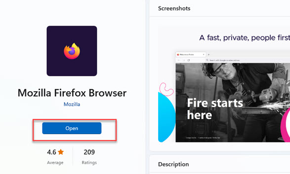 Click Open to launch Firefox Browser