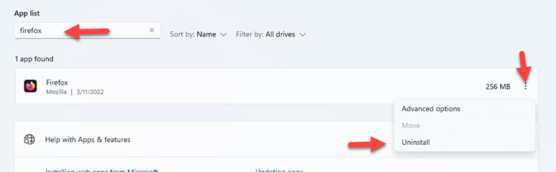 Remove or uninstall Firefox from Windows 11