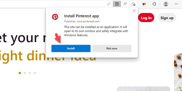 Method 2. Install Pinterest app on Windows 11 via Microsoft Edge