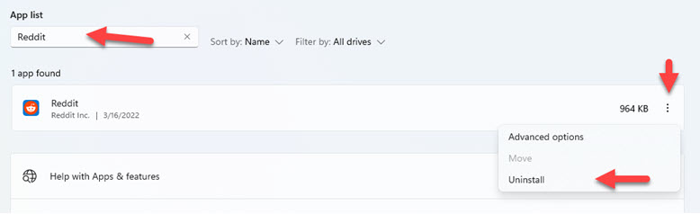 Uninstall the Reddit App on Windows 11