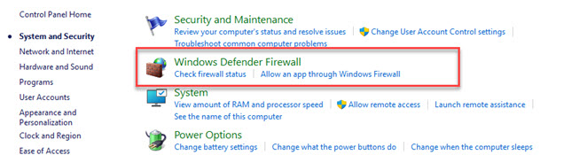 Select Windows Defender Firewall