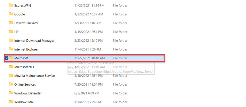 Open the Microsoft Folder