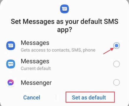 Tap on the “set as default” to enable the Message app
