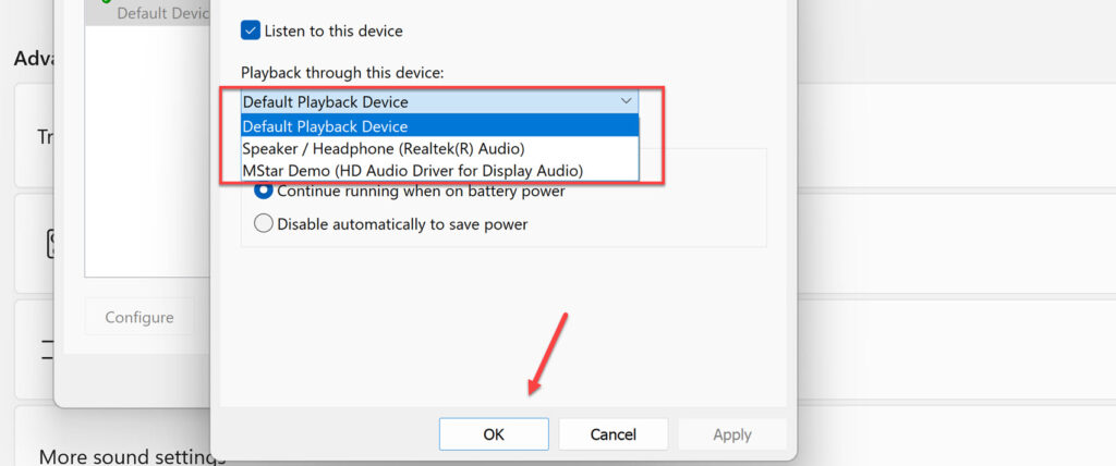 Select the Default Playback Device to Play Sounds on two Devices in Windows 11