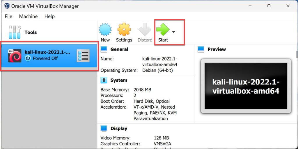 Start Kali Linux on VirtualBox