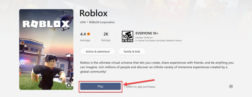 Click Play to launch Roblox on your computer