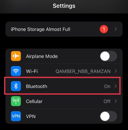 Go to iPhone Bluetooth settings