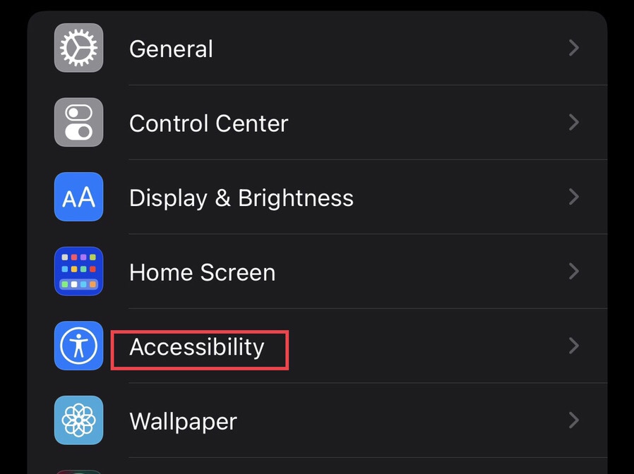 Find the accessibility from settings and click on it