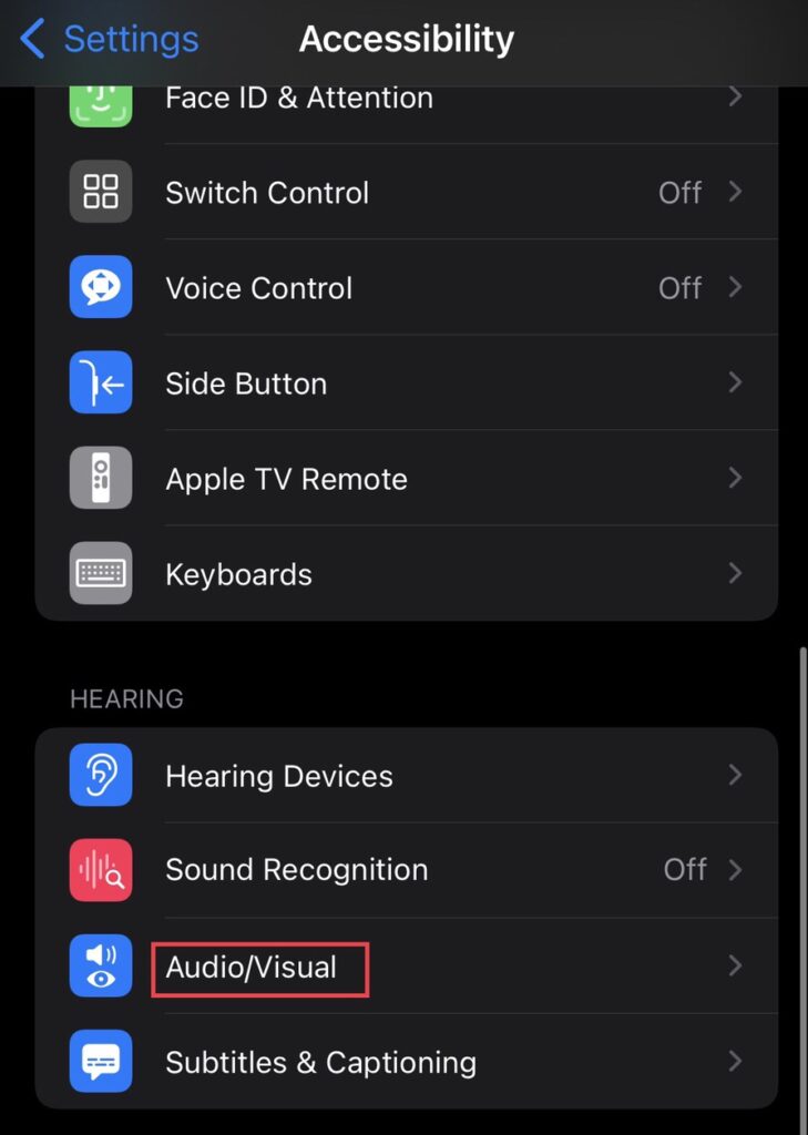 Tap on the “Audio/Visual” in the settings 