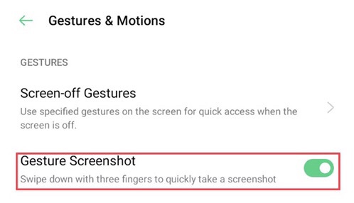 Turn on “Gesture Screenshot” on the settings to enable three-finger screenshot on Samsung (Android12)