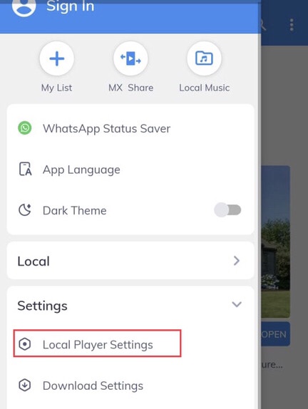 Now select the “Local Player Settings.”