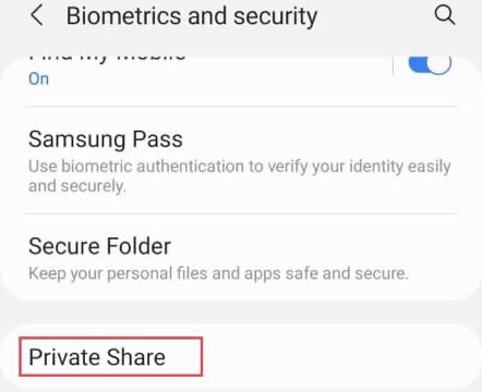 Scroll down to “Private Share” and tap on the “Allow” to get access to files on your Samsung device.