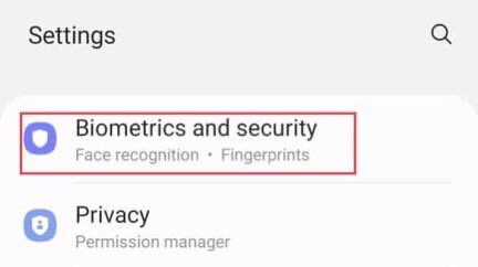 Now tap on the “Biometric and security” from the settings menu