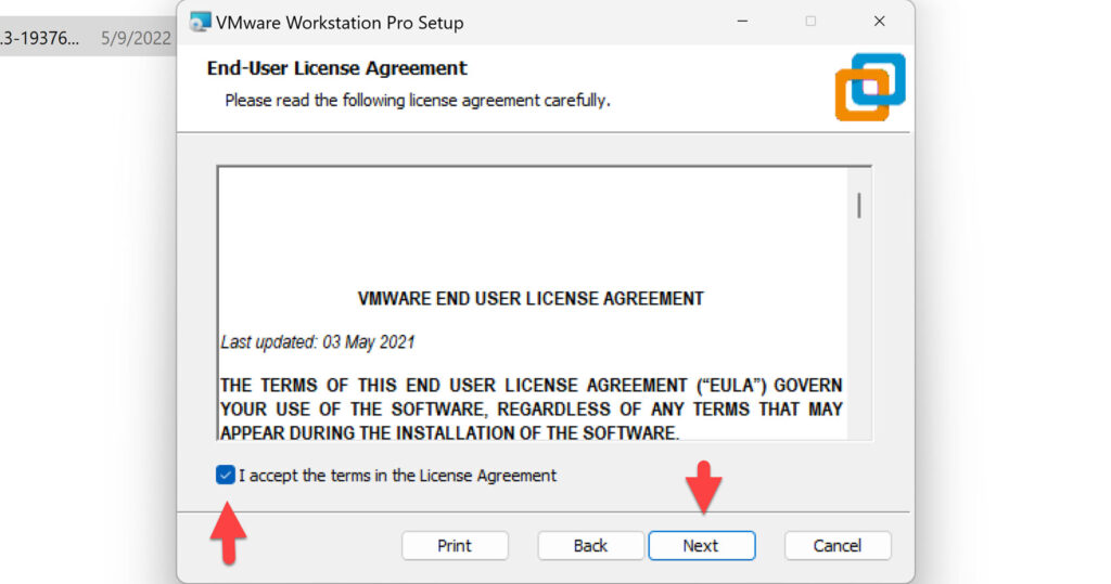 Accept the Terms in the License Agreement