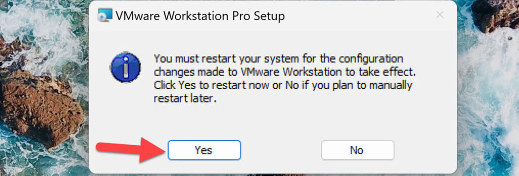 Click Yes to restart your PC