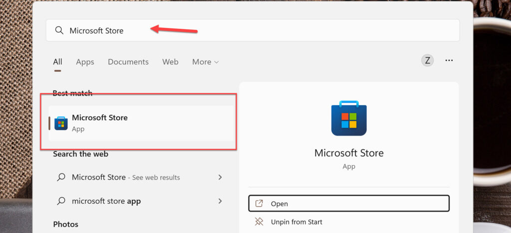 Open Microsoft Store From Windows search