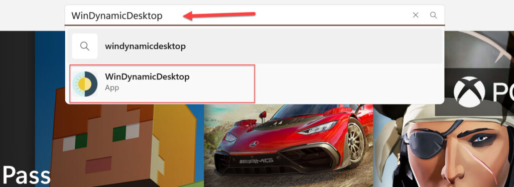Search for WinDynamicDesktop in Microsoft Store