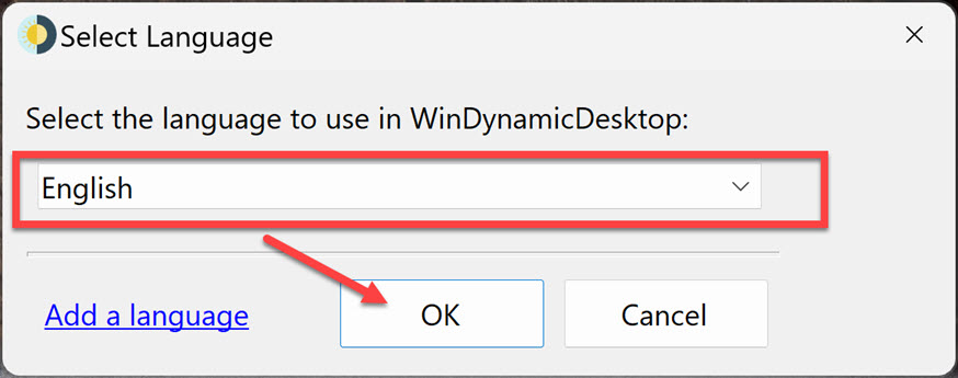 Select the language to use in WinDynamicDesktop