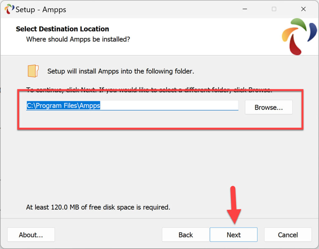 Select AMPPS destination location