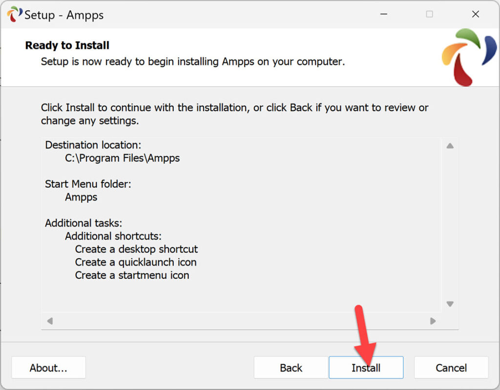 Click "Install" to install AMPPS Stack on Windows 11