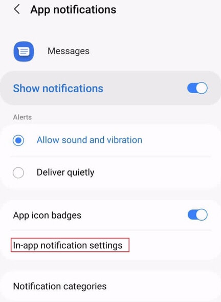 Tap on the “In-app notification settings” from the app’s menu.