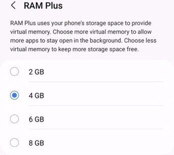 Here you can enable RAM Plus on your Samsung phone