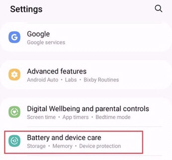 Scroll down the settings menu and select “Battery and device care.” 