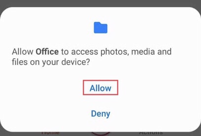 Permit the app to access photos and files on your device by selecting the “Allow” option.