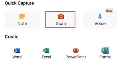 Choose the “Scan” option to scan a document with an Android device.