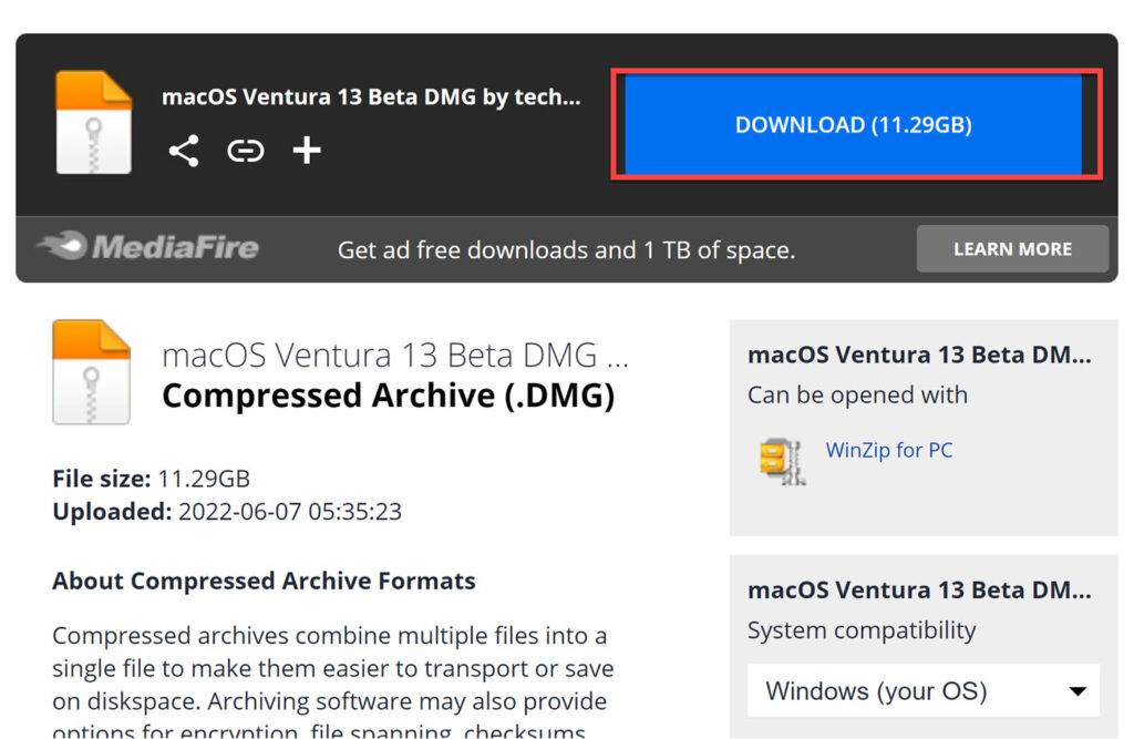 Download macOS Ventura DMG File