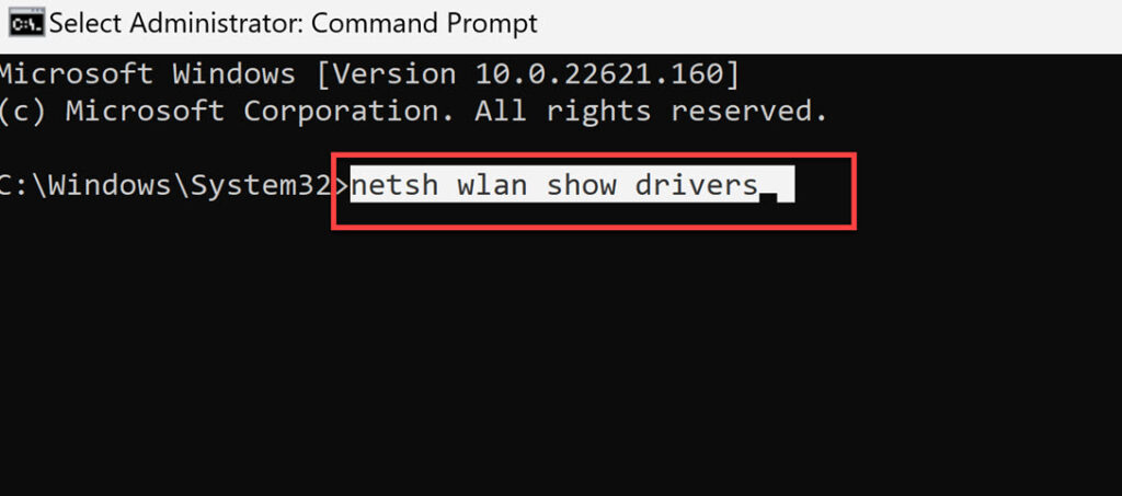 Run netsh wlan show drivers in CMD