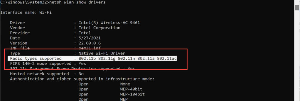 Check the WiFi Version on Windows 10/11 PC or Laptop using CMD