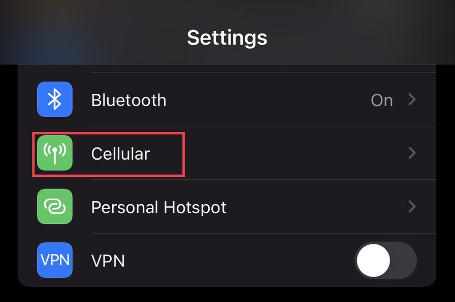 Then tap on the “Cellular” to access the data usage.