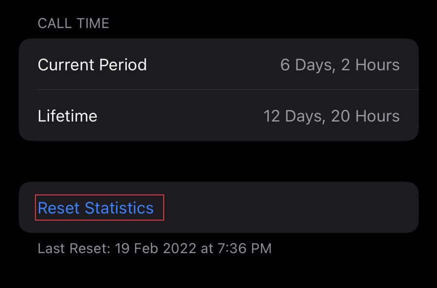 To reset for the next data usage periods, tap on the “Reset Statistics” at the bottom of the cellular menu.