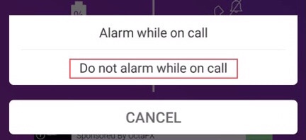 Select the “Do not alarm while on call” option.