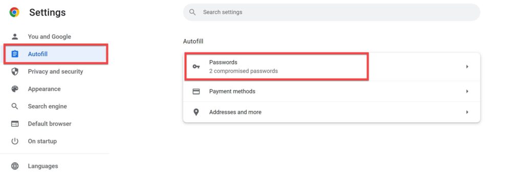 Go to Autofill and select Password