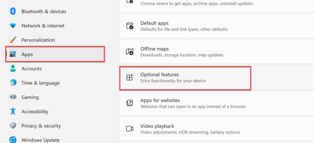 Go to Apps and select Optional features