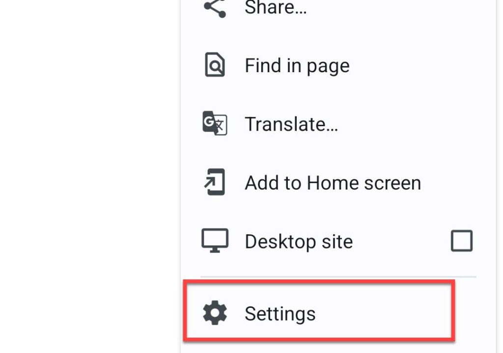 Go to Chrome Settings on Mobile