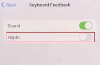 The haptic option is turned off.