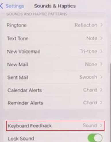 Tap on the “Keyboard Feedback” option