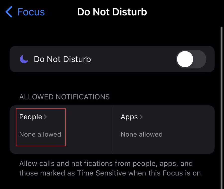 Then from the “Do Not Disturb” menu, tap on the “People.” 