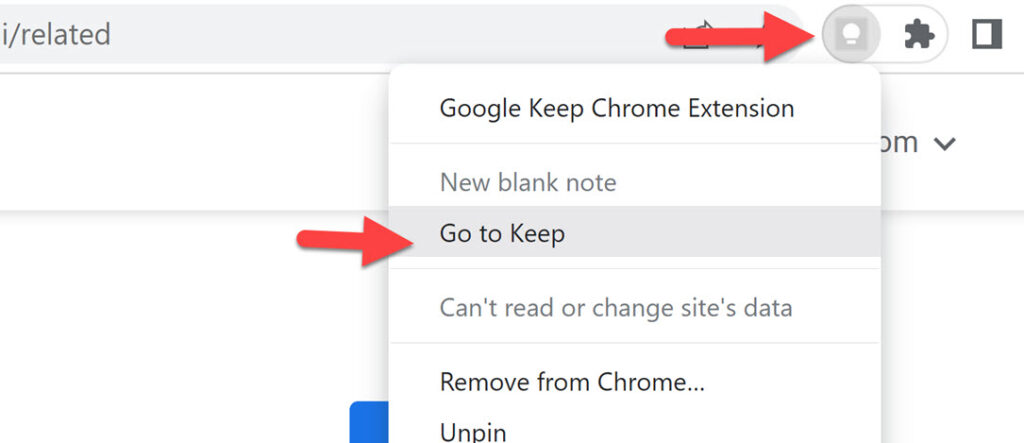 Open Google Keep from Chrome Extension bar